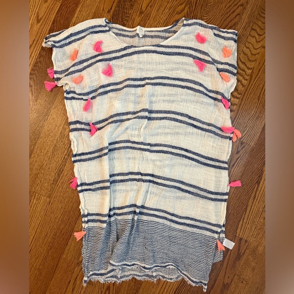 Striped Swim Cover Up with Tassels